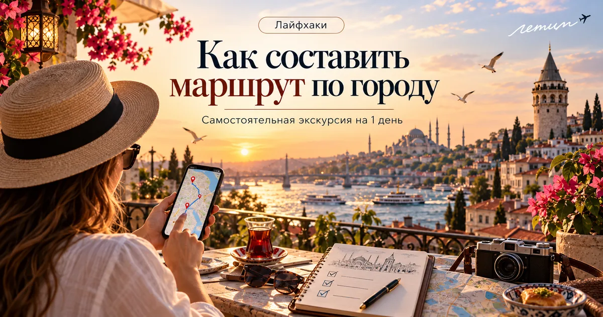 Иллюстрация самостоятельного городского маршрута на карте